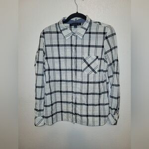 Tommy Hilfiger Womans Button Up White and Black Plaid Shirt